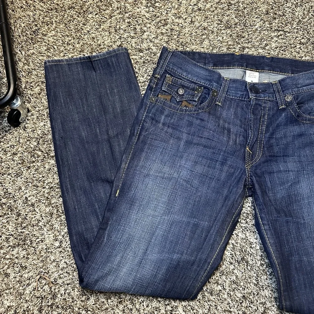 True‎ Religion Section Row Seat Jeans Men's 36 Dark Wash Straight Leg Button Fly